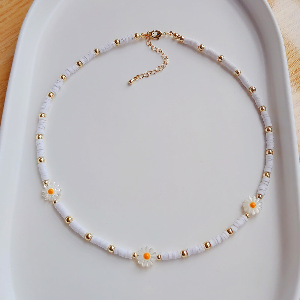 Wholesale Polymer Clay Shell Beaded Daisy Necklace
